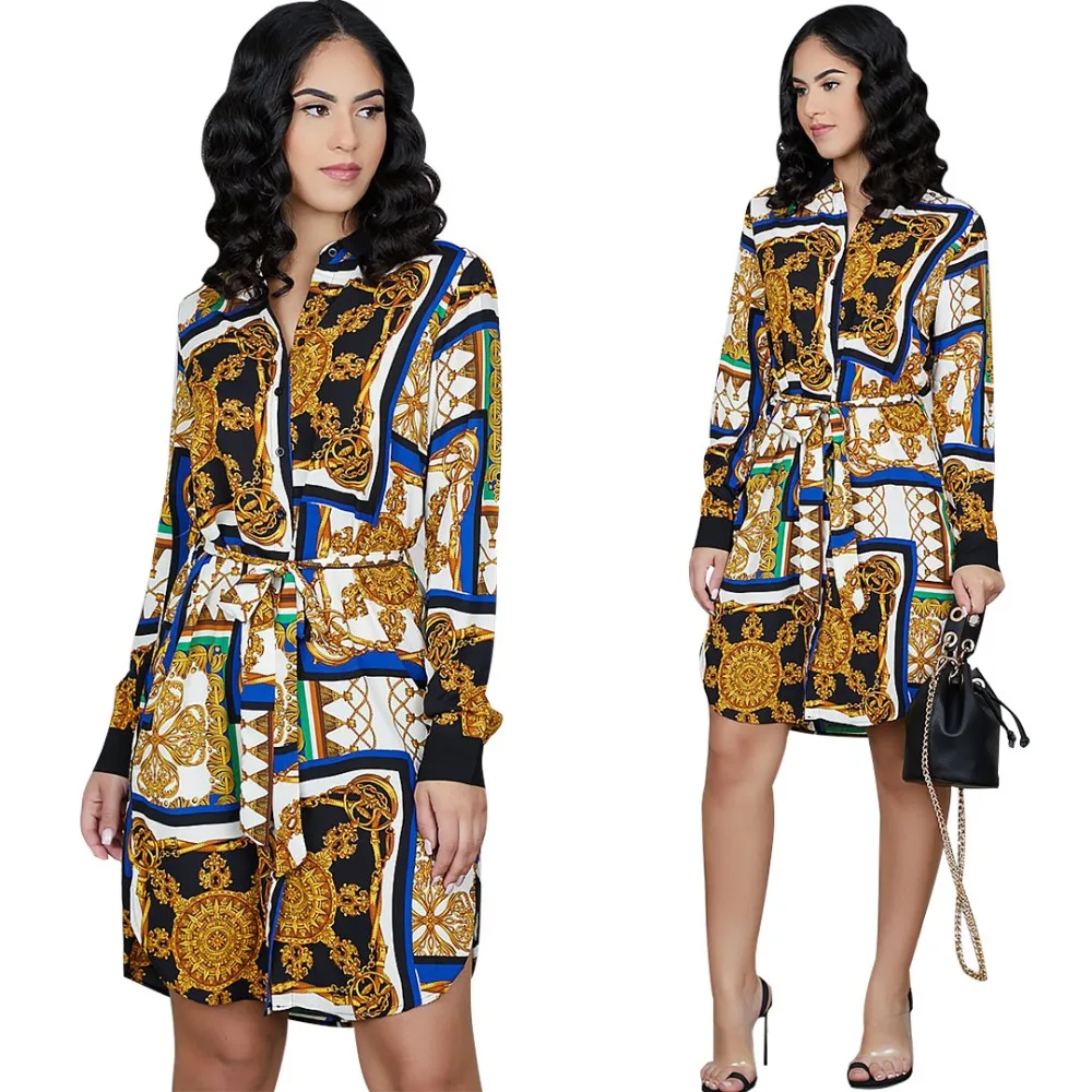 Spring Long Sleeve Blouse Shirt Dress With Belt Women Multi-Color Print Midi Dress Retro Tunic Casual Office Work Vestidos 
Spring Long Sleeve Blouse Shirt Dress With Belt Women Multi-Color Print Midi Dress Retro Tunic Casual Office Work Vestidos
