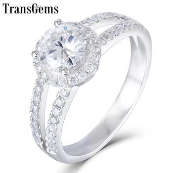 TransGem 14K White Gold Center 1ct 6.5mm F Color Moissanite Halo Engagement Ring with a Split Shank
TransGem 14K White Gold Center 1ct 6.5mm F Color Moissanite Halo Engagement Ring with a Split Shank