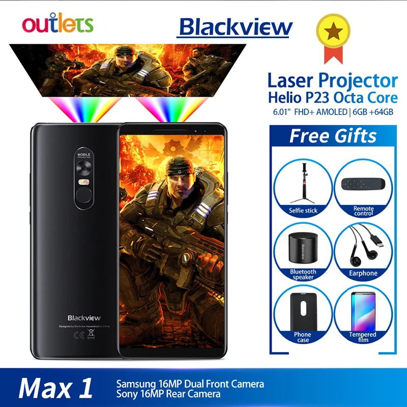 Blackview MAX 1 Projector Mobile Phone AMOLED 4680mAh Android 8.1 Mini Projector Portable Home Theater 6GB+64GB Smartphone MAX1
Blackview MAX 1 Projector Mobile Phone AMOLED 4680mAh Android 8.1 Mini Projector Portable Home Theater 6GB+64GB Smartphone MAX1