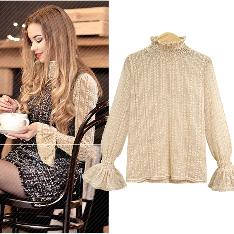 2018 Autumn Winter Fashion Lace Blouse Long Sleeve Slim Stand Mesh Lace Shirt Women Tops Elegant Lace Top
2018 Autumn Winter Fashion Lace Blouse Long Sleeve Slim Stand Mesh Lace Shirt Women Tops Elegant Lace Top