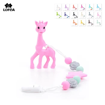 LOFCA Giraffe Teether Toy Silicone Chew Pacifier Clip Baby