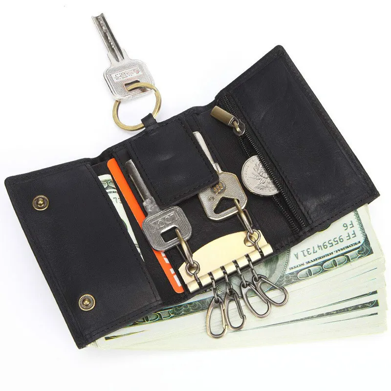 Men Black Key Pack Multifunctional Purses Top Layer Cowhide Car Key Chain Pack Money Clip Wallet Leather for Door Key Holder Bag
Men Black Key Pack Multifunctional Purses Top Layer Cowhide Car Key Chain Pack Money Clip Wallet Leather for Door Key Holder Bag