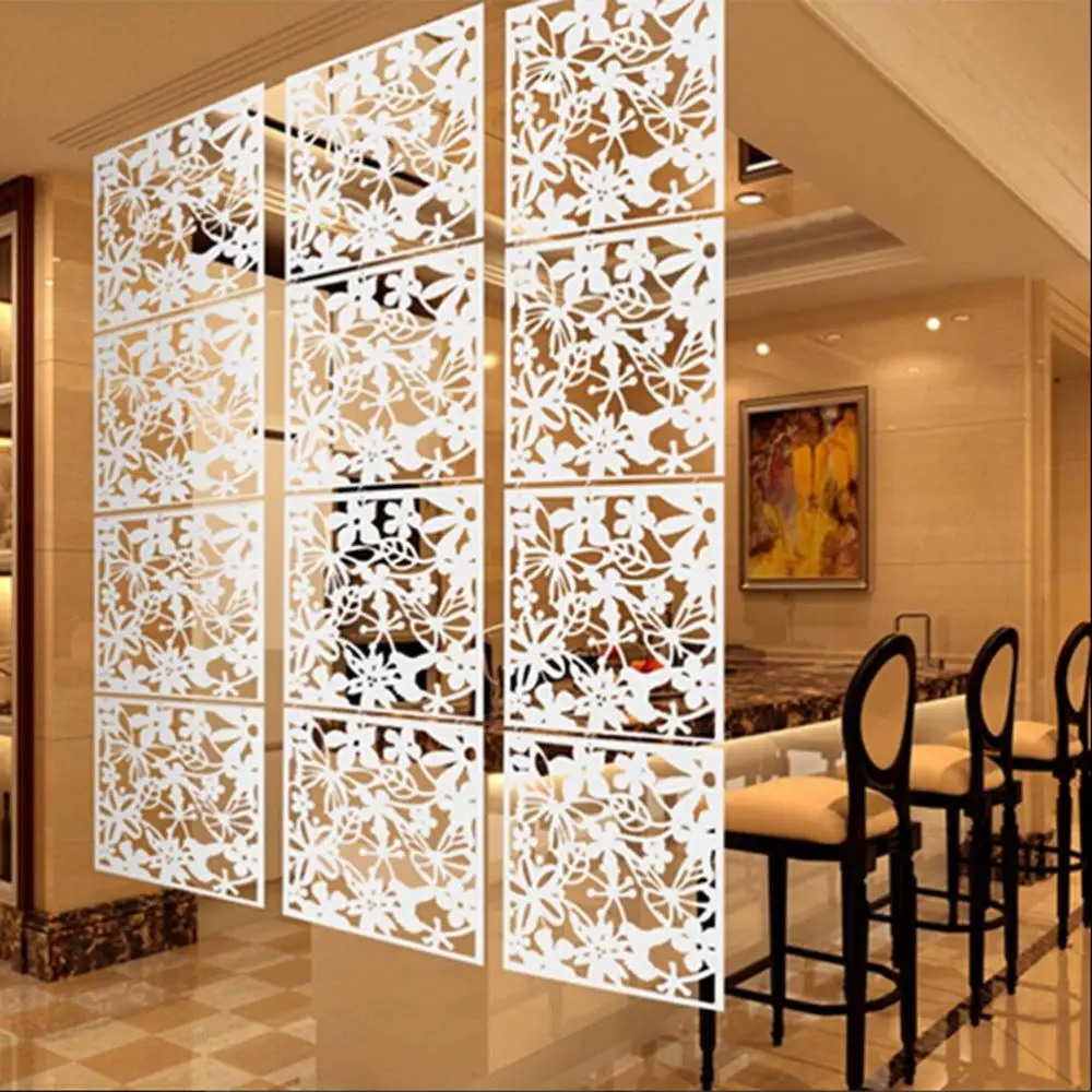 Pack of 4 Flower Hanging Screen Curtain Room Divider Partition Wall White