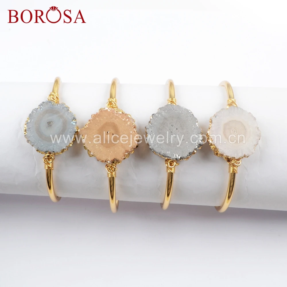 BOROSA 5pcs Gold Color Wire Wrapped Rainbow Titanium Solar Quartz Bangle Natural Sun Flower Quartz Bracelet for Women G1676
BOROSA 5pcs Gold Color Wire Wrapped Rainbow Titanium Solar Quartz Bangle Natural Sun Flower Quartz Bracelet for Women G1676