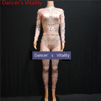 Women Singer DJ DS Skin Color Close-fitting Elastic Rhinestone Long Body Suit Stage Wear Pole Jazz Dace Performance Costume
Women Singer DJ DS Skin Color Close-fitting Elastic Rhinestone Long Body Suit Stage Wear Pole Jazz Dace Performance Costume