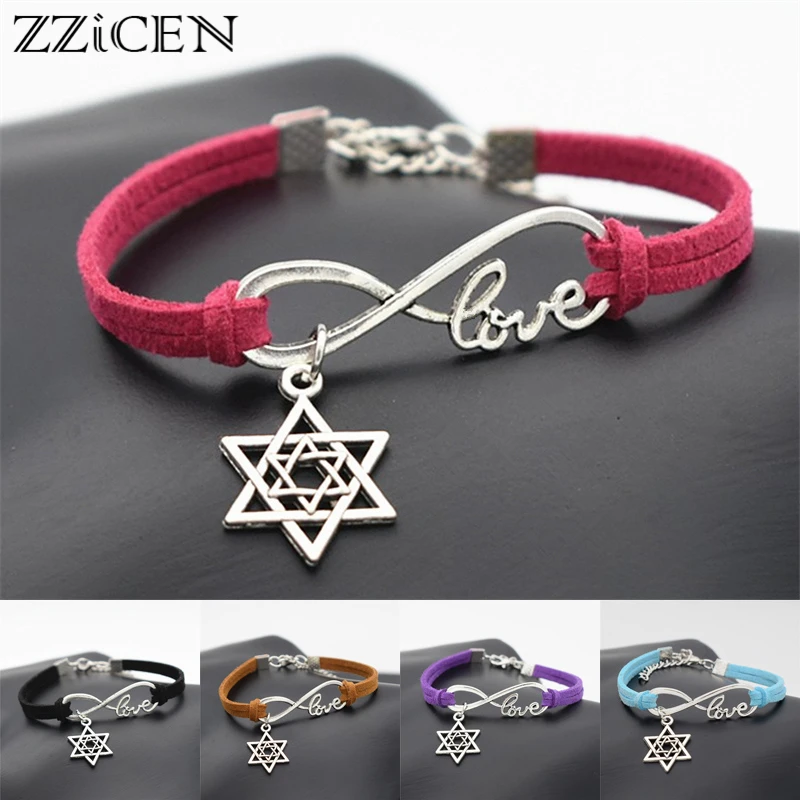 New Stylish Antique Silver Star of David Charms Leather Bracelets Infinity Love Jewelry Summer Casual Unique Jewish Jewelry
New Stylish Antique Silver Star of David Charms Leather Bracelets Infinity Love Jewelry Summer Casual Unique Jewish Jewelry