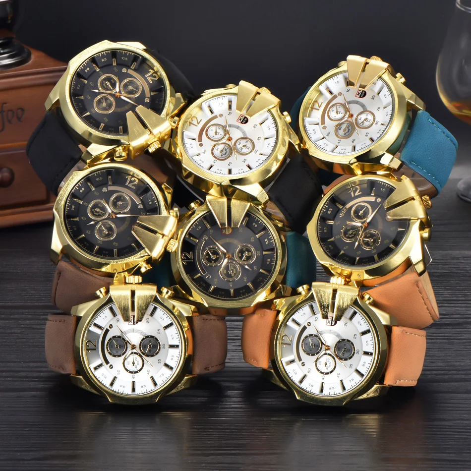XINEW Роскошные брендовые военные часы Мужские кварцевые аналоговые кожаные с