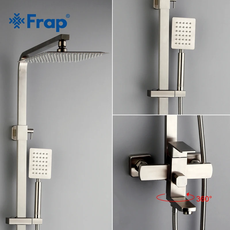 

Frap Antique Bathroom Rainfall Shower Faucets Set Handle Square Mixer Tap Faucets Nickle Wall Mounted Bath Showers Sets F2421