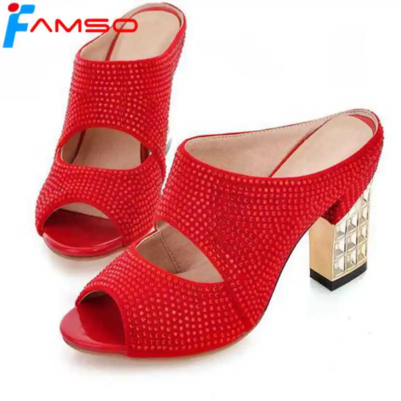 

FAMSO Size34-43 2019 New Women Peep toe gold Silver Pumps Designer Female Red Wedding Shoes Summer Women's Sandals PS2558