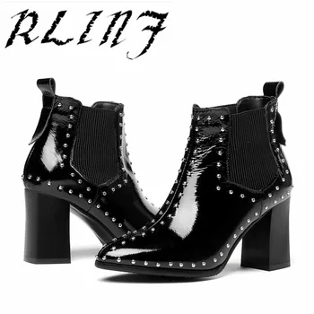 RLINF Thick with Studded Leather Women's Booties Martin Boots