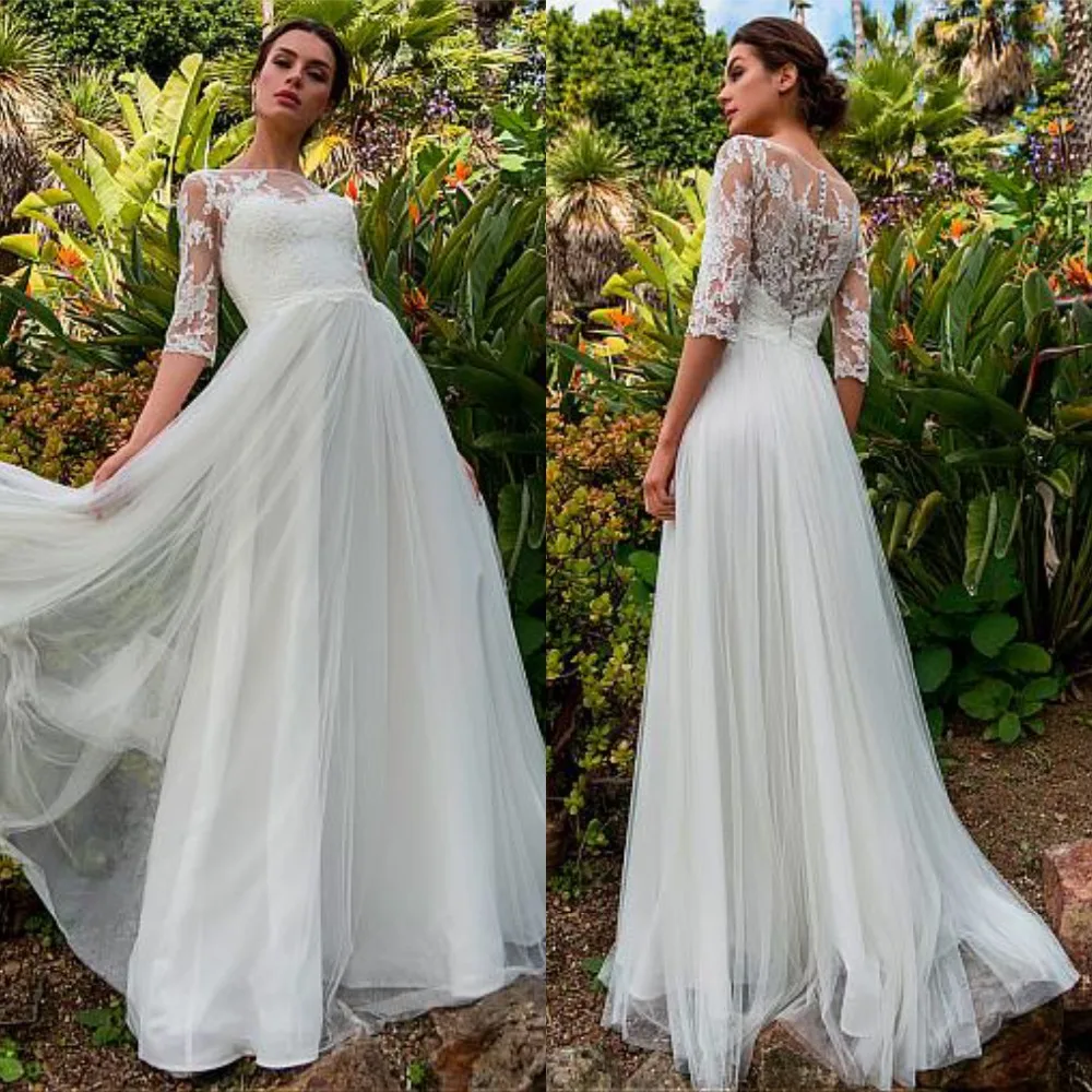 Fabulous Tulle Boat Neck A-line Wedding Dress with Sleeve Illusion Back Appliques Floor Length Bridal Gowns Vestidos de novia
Fabulous Tulle Boat Neck A-line Wedding Dress with Sleeve Illusion Back Appliques Floor Length Bridal Gowns Vestidos de novia