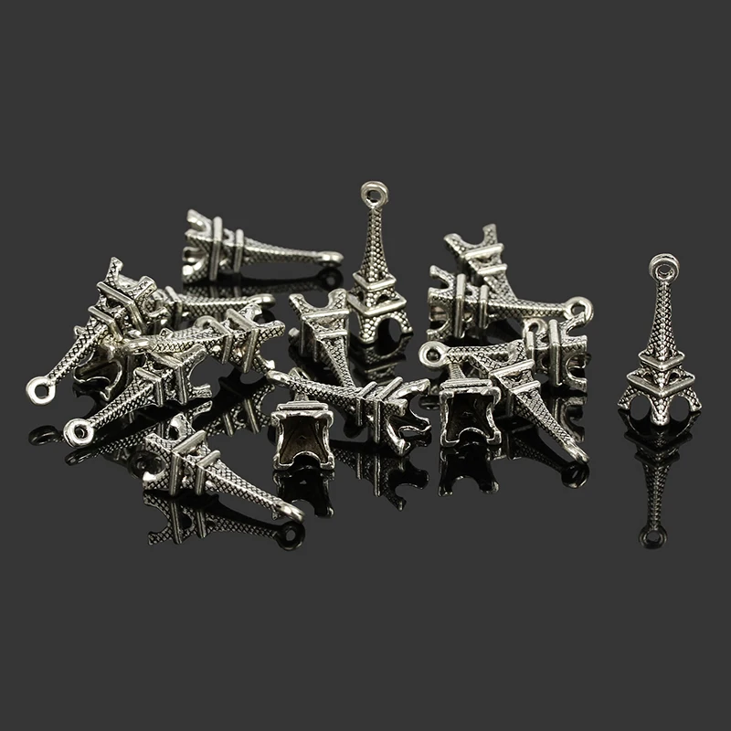 

100pcs Tibetan Silver Tone Paris Eiffel Tower Figurine Imitation Statue Sculpture Souvenir 23mm Fit Jewelry Key Chain DIY Making