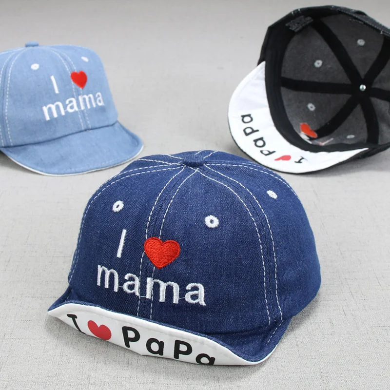 Модная детская шляпа I Love Mama Papa летняя уличная Мягкая джинсовая бейсболка для