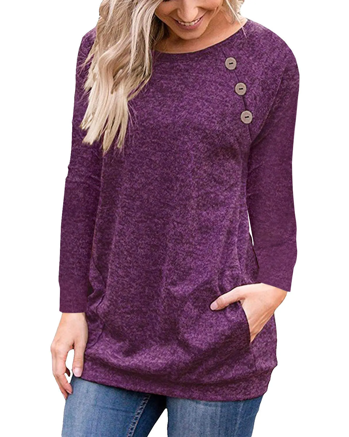 fall long sleeve O-neck T-shirt woman clothing tops button solid casual loose pullover long tee new arrival2
fall long sleeve O-neck T-shirt woman clothing tops button solid casual loose pullover long tee new arrival2