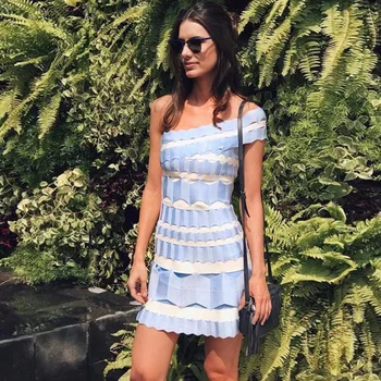 Top Quality Blue White Striped Jacquard Aline Rayon Bandage Dress Evening Party Dress
Top Quality Blue White Striped Jacquard Aline Rayon Bandage Dress Evening Party Dress