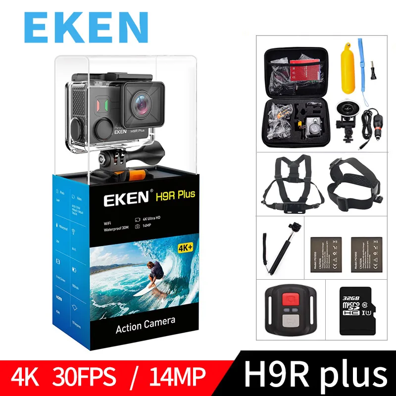 EKEN H9R Plus оригинальная Экшн камера H9Rplus Ultra FHD 4K A12 30fps 1080p 60fps 14MP Водонепроницаемая Wifi