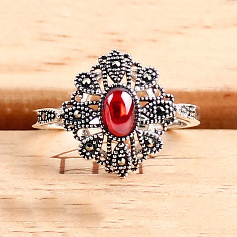 FNJ 925 Sterling Silver Flower Ring Synthetic Blue Red Corundum S925 Thai Silver Wedding Garnet Rings for Women
FNJ 925 Sterling Silver Flower Ring Synthetic Blue Red Corundum S925 Thai Silver Wedding Garnet Rings for Women