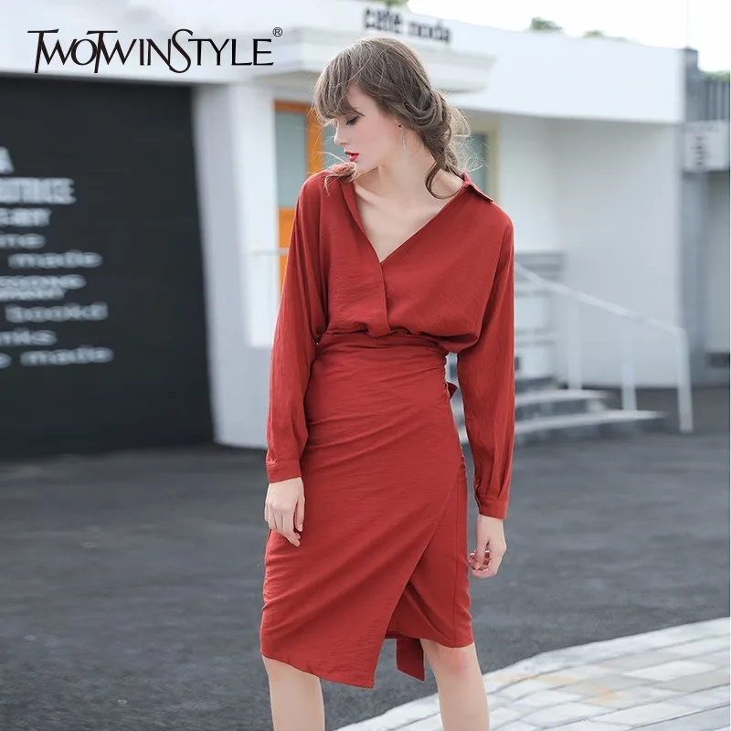 TWOTWINSTYLE Tunic Dress Female V Neck High Waist Patchwork Slim Bodycon Midi Long Dresses Spring Fashion Elegant Clothing
TWOTWINSTYLE Tunic Dress Female V Neck High Waist Patchwork Slim Bodycon Midi Long Dresses Spring Fashion Elegant Clothing