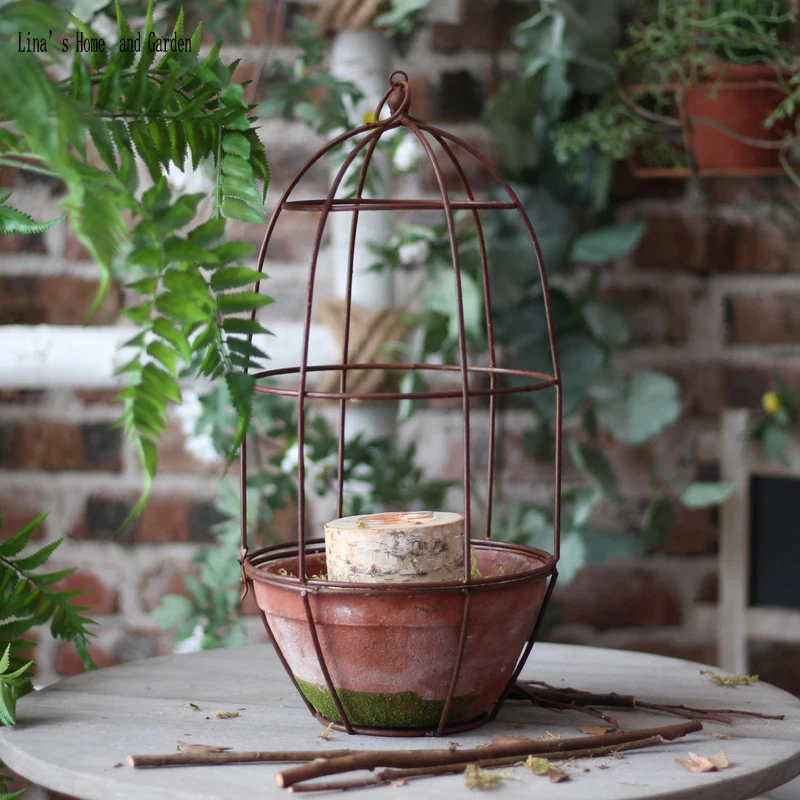 metal wire dome ceramic pot handmade rustic flower pots planters (4)