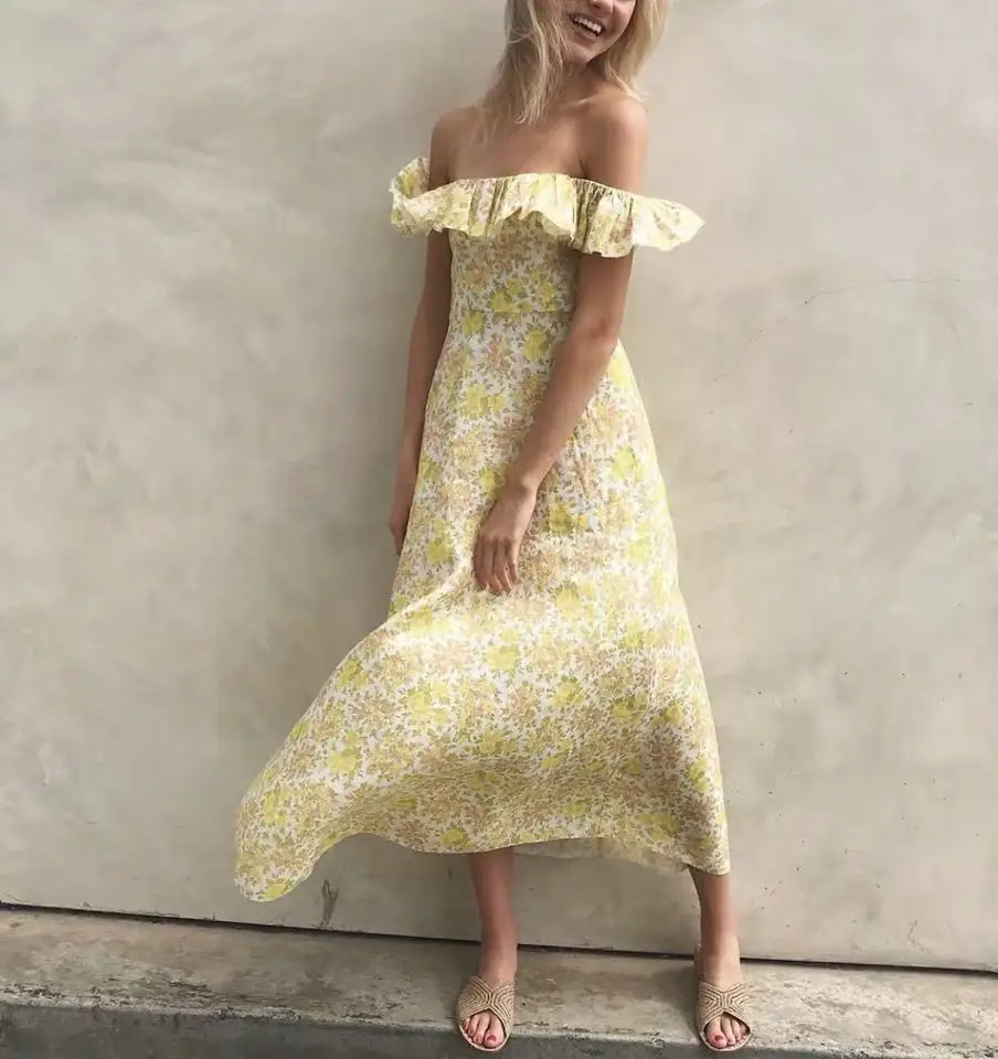 100% Linen Yellow Floral Ruffle Sleeveless Square Collar High Waist Women's Holiday Dress
100% Linen Yellow Floral Ruffle Sleeveless Square Collar High Waist Women's Holiday Dress