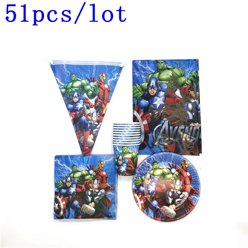 51Pcs Avenger Thor Captain America Hulk Cup Plate Flag Tablecover Kid Girl Birthday Napkin Banner Decoration Party Supplies
51Pcs Avenger Thor Captain America Hulk Cup Plate Flag Tablecover Kid Girl Birthday Napkin Banner Decoration Party Supplies