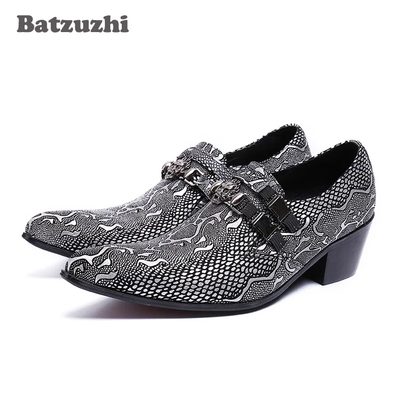 

Batzuzhi Men Shoes Pointed Toe Leather Dress Shoes Slip on 6.5cm High Heel Height Increased Oxford Shoes for Men Zapatos Hombre