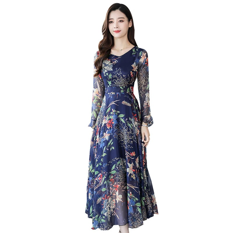 Retro Elegant Boho Chiffon Party Dress Women Korea Autumn Winter Sexy Navy Blue Flower Print Pleated Big Swing Dresses Vestidos
Retro Elegant Boho Chiffon Party Dress Women Korea Autumn Winter Sexy Navy Blue Flower Print Pleated Big Swing Dresses Vestidos