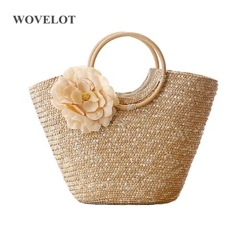 FGGS Women's Straw Handbag Flower Design Woven Summer Bohemian Beach Bag Messenger Tote Bag Basket Round Wood Handle Shopper Bag
FGGS Women's Straw Handbag Flower Design Woven Summer Bohemian Beach Bag Messenger Tote Bag Basket Round Wood Handle Shopper Bag