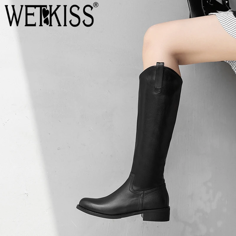 WETKISS/зимние женские ботинки на толстом каблуке с закругленным носком молнии из