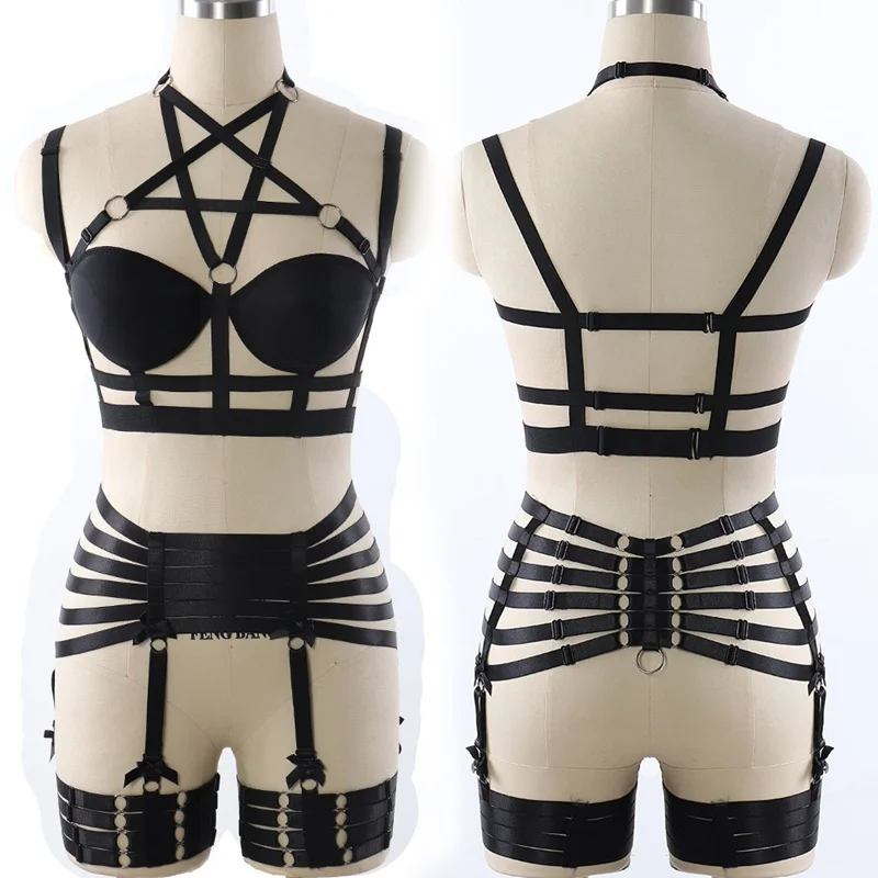 Body Pentagram Harness Set Belt Garter Black Sexy Women Suit Cage Bra for Women Elastic Goth Festival Rave Cosplay Dance Wear
Body Pentagram Harness Set Belt Garter Black Sexy Women Suit Cage Bra for Women Elastic Goth Festival Rave Cosplay Dance Wear