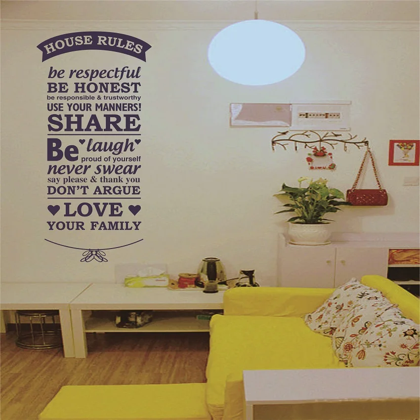 Classic Living Room Decor Modern Vinyl Wall Sticker House Rules Family Art Mural Home Decoration Quote Word Decal Bedroom | Дом и сад