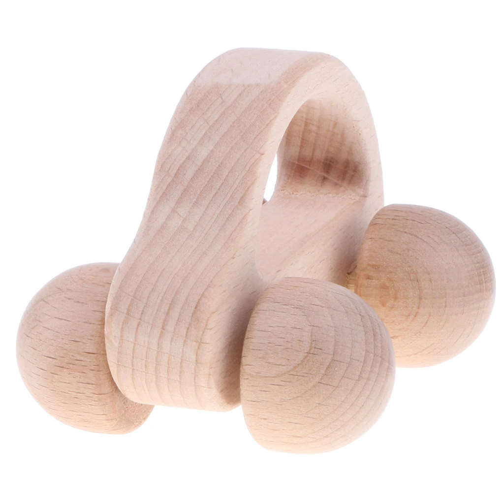 2 PCS Wooden Rattle Educational Grasping Montessori Developmental Toy Car + Ring