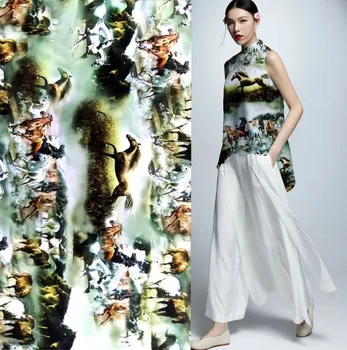 Telas anti-wrinkle silk satin chine sericiculture clothes material Ten thousand steeds gallop printed silk fabric green stickers
Telas anti-wrinkle silk satin chine sericiculture clothes material Ten thousand steeds gallop printed silk fabric green stickers