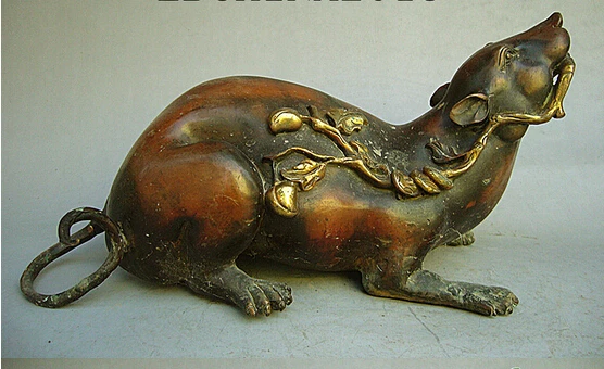 bi003083 12"Chinese culture old antique collection pure bronze copper big rats statue