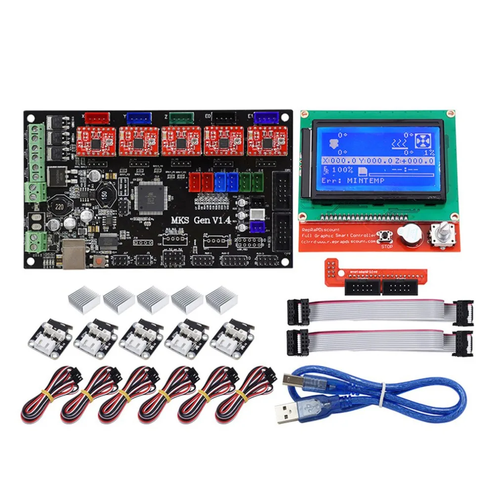Professional 3D Printer Kit MKS GEN 1.4 Control Board + LCD 12864 + 6x Limit Switch + 5x 4988 Stepper Driver
Professional 3D Printer Kit MKS GEN 1.4 Control Board + LCD 12864 + 6x Limit Switch + 5x 4988 Stepper Driver
