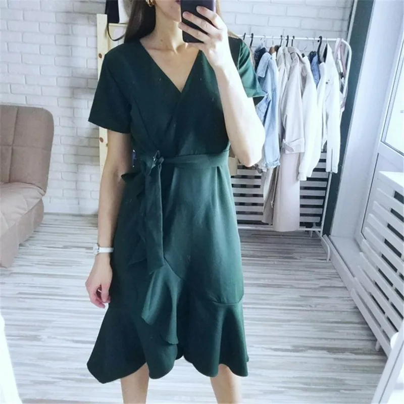 Fanco Summer Ladies Ruffled Short-sleeved Wrap Dress V-neck High Waist Solid Graceful Women Sashes Vestidos
Fanco Summer Ladies Ruffled Short-sleeved Wrap Dress V-neck High Waist Solid Graceful Women Sashes Vestidos