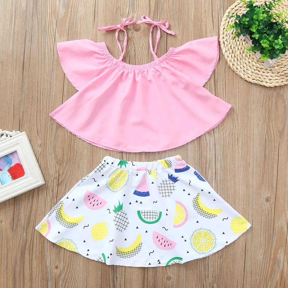 Casual Children Sets 2Pcs Toddler Infant Baby Girls Solid Strap Tops Fruits Print Skirt Girls Clothing Casual Sets dropshipping
Casual Children Sets 2Pcs Toddler Infant Baby Girls Solid Strap Tops Fruits Print Skirt Girls Clothing Casual Sets dropshipping