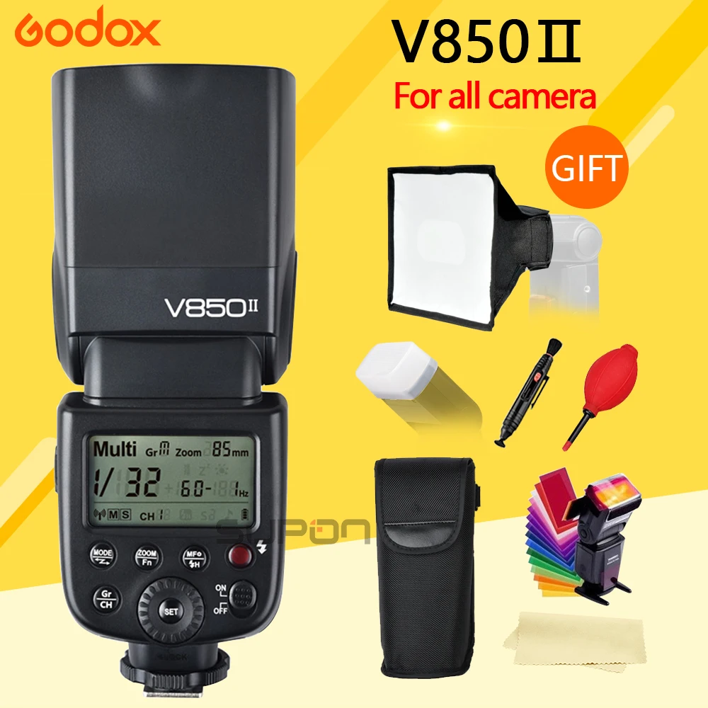 Godox V850II Camera Flash with Changeable Li-ion Battery Camera Speedlite Flash for Canon Nikon Sony DSLR cameras + gifts
Godox V850II Camera Flash with Changeable Li-ion Battery Camera Speedlite Flash for Canon Nikon Sony DSLR cameras + gifts