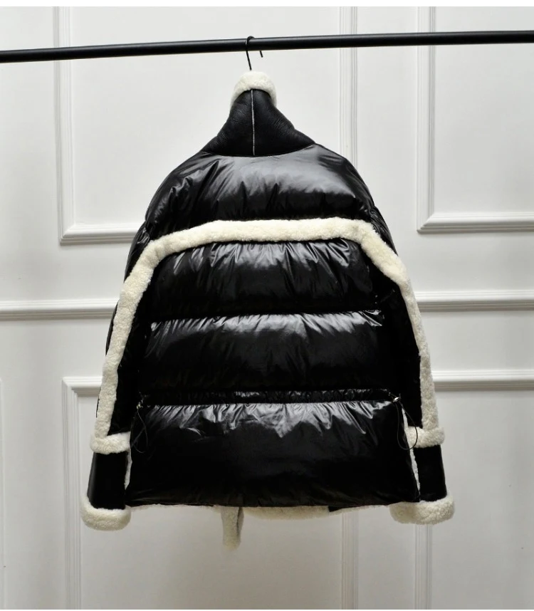 genuine leather and fur duck down coat silver (17)