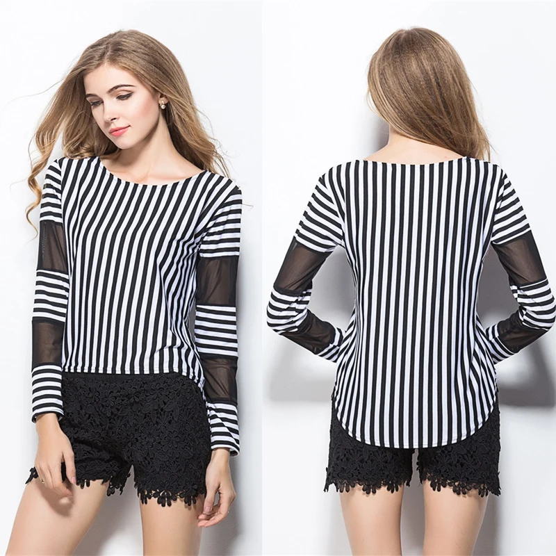 2019 Summer Shirts Blouses Women Fashion Sexy Charm Long Sleeve Round Neck Stripes Stitching Shirt Female
2019 Summer Shirts Blouses Women Fashion Sexy Charm Long Sleeve Round Neck Stripes Stitching Shirt Female