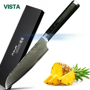 Damascus Kitchen Knife 5 Inch Santoku Knife Sushi Chef 67 Layer VG10 Core Blade Japanese Stainless Steel Micarta Wood Handle
Damascus Kitchen Knife 5 Inch Santoku Knife Sushi Chef 67 Layer VG10 Core Blade Japanese Stainless Steel Micarta Wood Handle