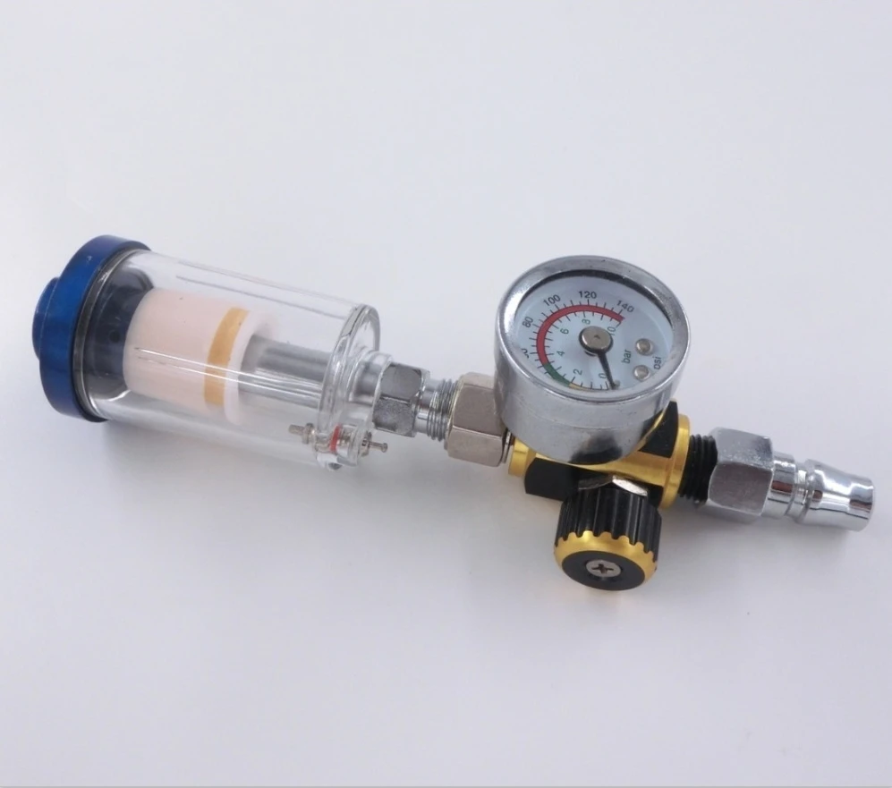 Scratch HVLP Spray Gun Air Regulator Gauge & In-Line Water Trap Filter Tool Spray Gun Regulator and Mini Spray Gun Air Filter 
Scratch HVLP Spray Gun Air Regulator Gauge & In-Line Water Trap Filter Tool Spray Gun Regulator and Mini Spray Gun Air Filter