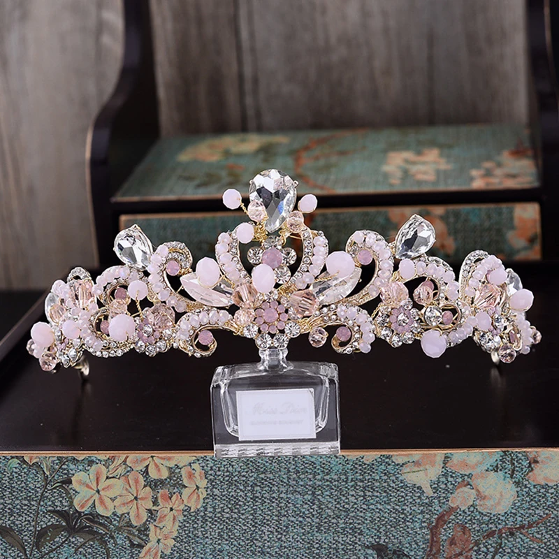 Baroque-handmade-pink-crystal-bridal-crown-vintage-wedding-hair-accessories-rhinestone-tiaras-crystal-gold-pearl-prom