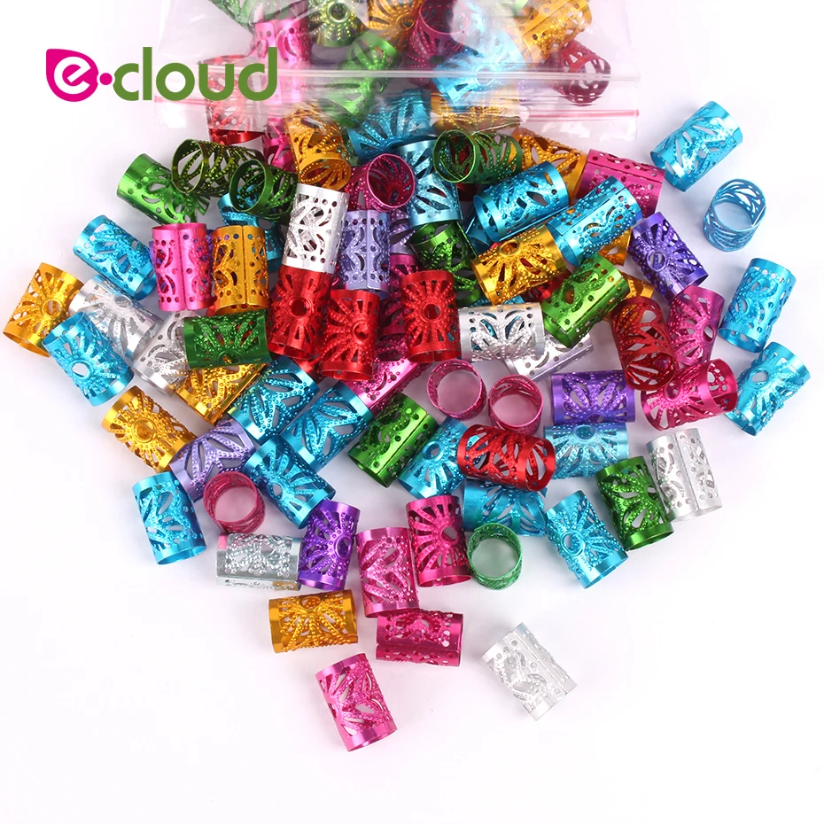 

50pcs/lot Adjust Mirco Hair Rings Clips Braids Beads Mixed Color for Crochet Dreadlock Hair Beads 10mm Hole Metal Tubes