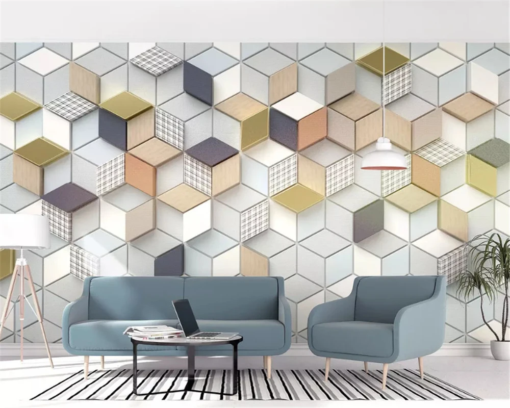 

beibehang Custom decorative painting wallpaper new 3d geometric rhombus plaid stitching cloth background wall papers home decor