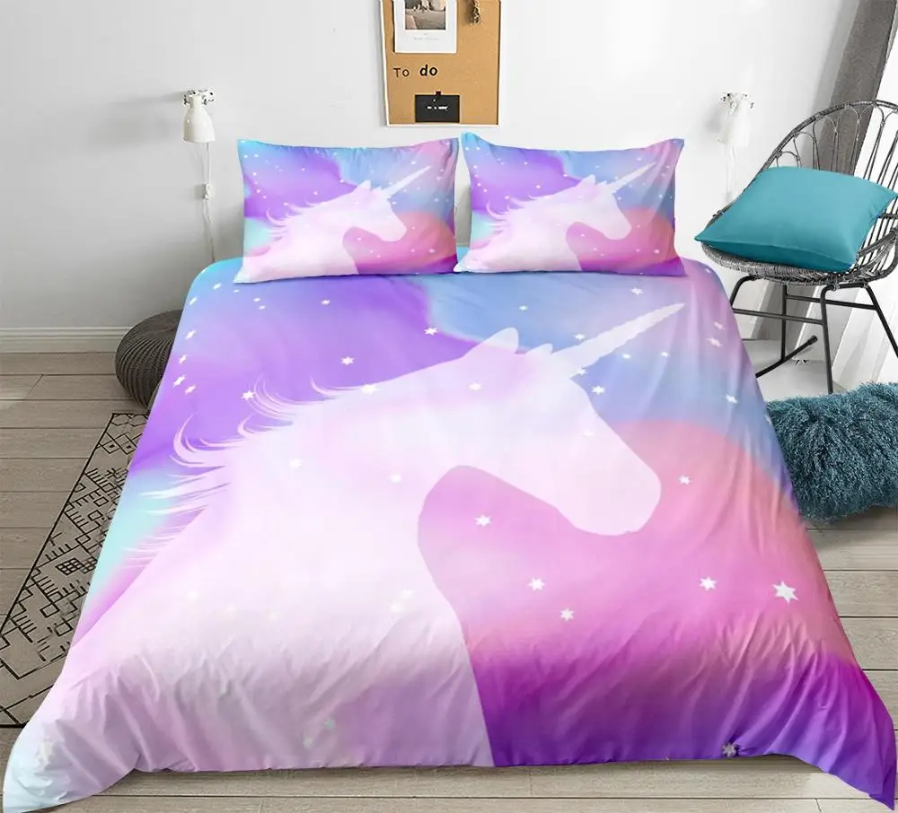 Unicorn Bedding Set Pink Duvet Cover Set girl Bedding Purple Star Bedclothes with pillowcase Neon Home Textiles
Unicorn Bedding Set Pink Duvet Cover Set girl Bedding Purple Star Bedclothes with pillowcase Neon Home Textiles