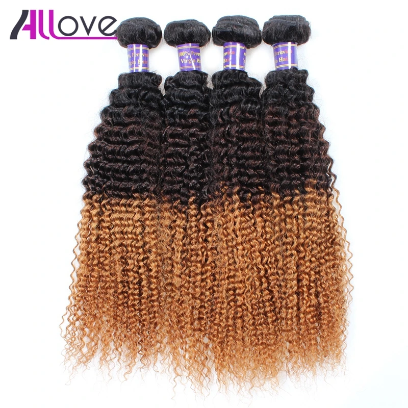 

Allove Hair Peruvian Curly Weave Ombre Human Hair Weave 100% Remy Hair 4 Bundles Kinky Curly T1B/4/30 Hair Extension 10-28 Inch