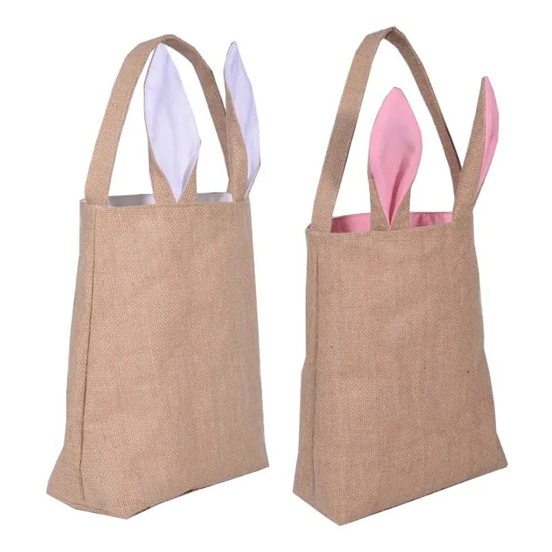 

Wholesale Blanks Unique Design Burlap Easter Tote Jute Easter Bunny Bag With Bunny Ears Easter Baskets Gift Bags Holders Case