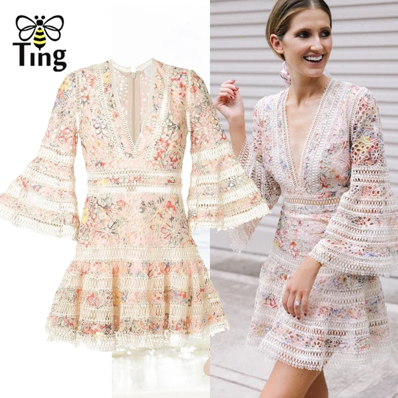 Tingfly Designer Luxury Runway Mini Dress Deep V Neck Hollow Out Flare Sleeve Floral Tunic Party Dresses Sexy Party Vestidos
Tingfly Designer Luxury Runway Mini Dress Deep V Neck Hollow Out Flare Sleeve Floral Tunic Party Dresses Sexy Party Vestidos