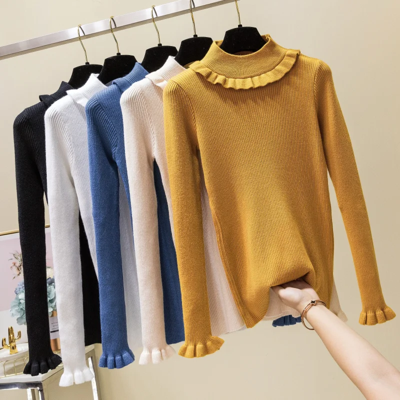 Autumn Winter Women Fashion Knitting Ruffles Long-Sleeved Sweaters Pullovers Tops Girls Knitted Knitwear Sweater GT1099
Autumn Winter Women Fashion Knitting Ruffles Long-Sleeved Sweaters Pullovers Tops Girls Knitted Knitwear Sweater GT1099